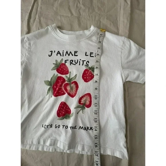 Zara Kids Girls Strawberry Print T-Shirt White Short Sleeve Size 8-9 Cute Tee - Picture 7 of 14